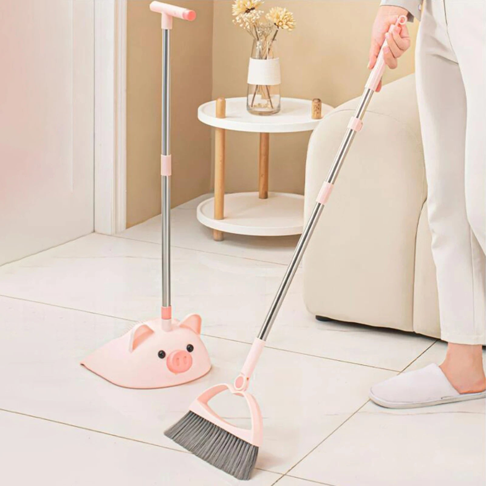 Cute Dustpan Broom Set Foldable Plastic Large Dustpan Broom Combination Household Cleaning Broom Set for Office Home