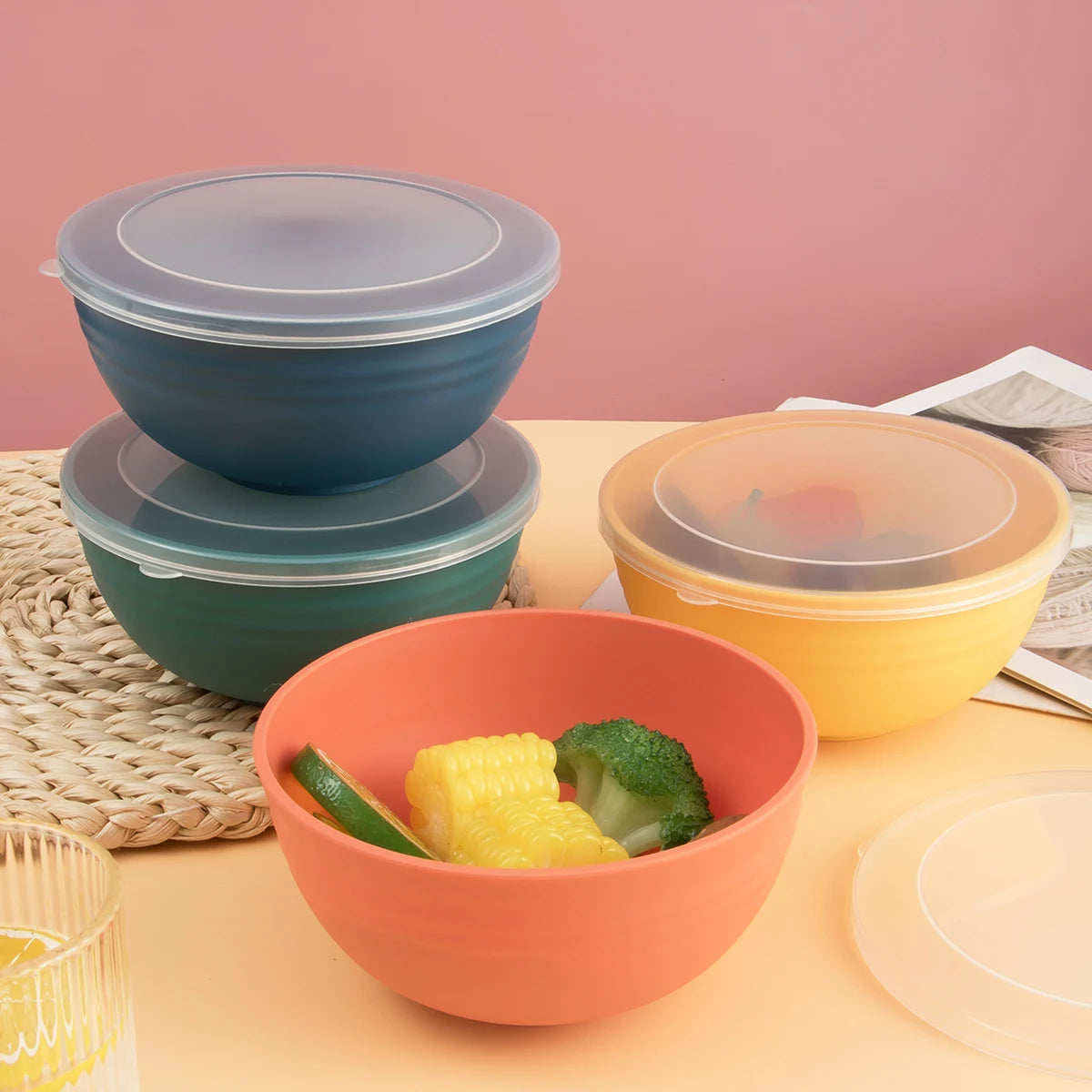 1/4pcs bowl set with lid, bento box, sealed storage of dry food, fruits, vegetables, suitable for camping, picnic, kitchen esse