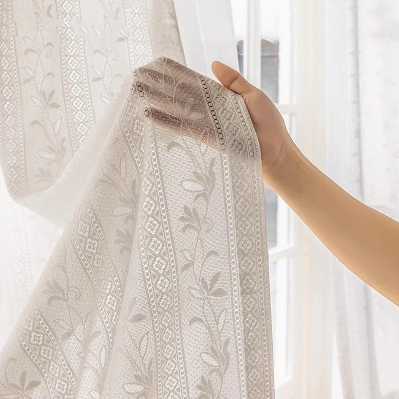 Modern Minimalist White Hollow Embroidered Gauze Curtain 1pc Embroidered Rattan JapaneseStyle Blackout White Mirror Veil Curtain