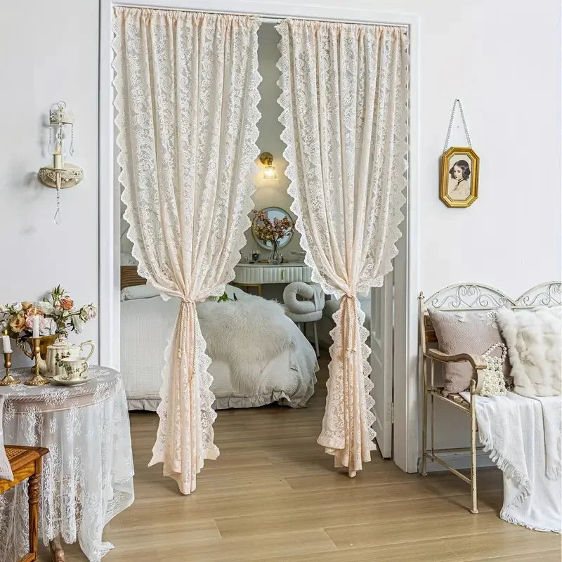 1p elegant phoenix-tail beaded chiffon curtain with floral lace pleats is suitable for living rooms, kitchens, bathrooms and hom
