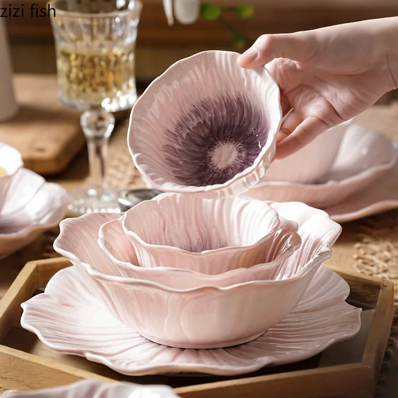 Relief Purple Floral Ceramic Plate Dessert Plate Pasta Dish Soup Bowl Salad Bowl Snack Bowl Molecular Cuisine Creative Tableware