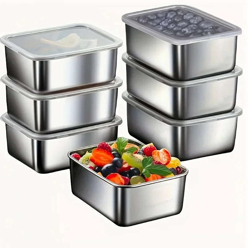 Stainless Steel Storage Containers7 Piece Set - Leakproof, Flip - Top Lid Design. Stackable for Camping, Office and School Use