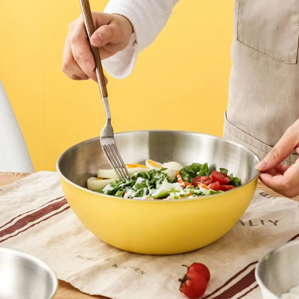 Stainless Steel Salad Mixing Bowl Korean Large Capacity Vegetable Storage Bowls Yellow/white with Scale Egg Beating Bowl Baking
