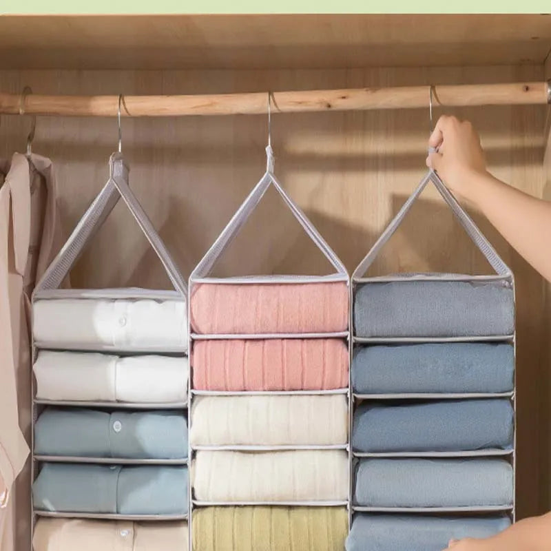 Pants and clothes storage hanging bag artifact hanging wardrobe clothes partition bag household layered sorting bag